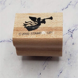 Stampin Up Small Trumpeting Angel 1x1 Inch Wood Mounted Rubber Border Stamp